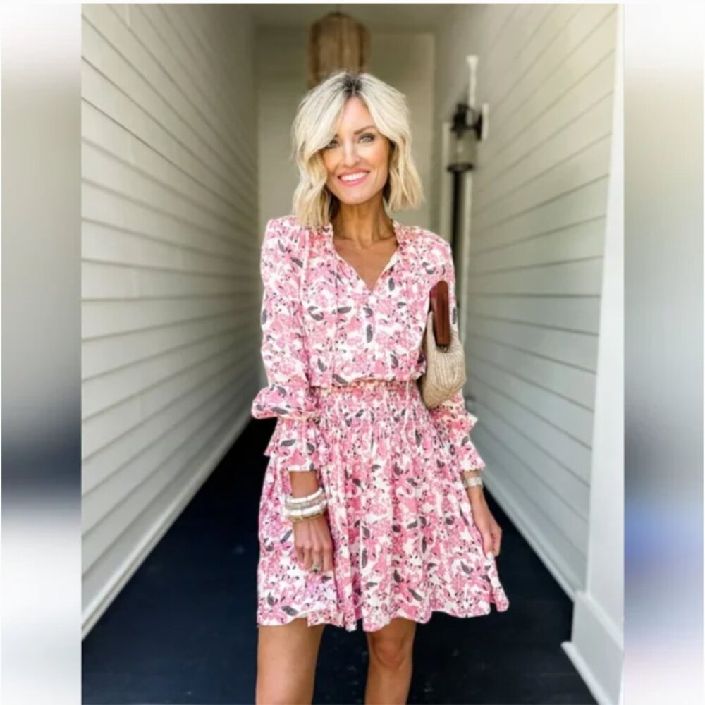 Roan + Ryan Evereve Genevieve Floral Smocked Waist Mini Dress Women's Medium